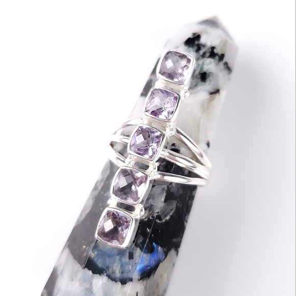 🎉HP~12/19🎉 Sterling Silver 5 Stone Checkerboard Kunzite Crawler Ring Size 9 - Picture 5 of 16